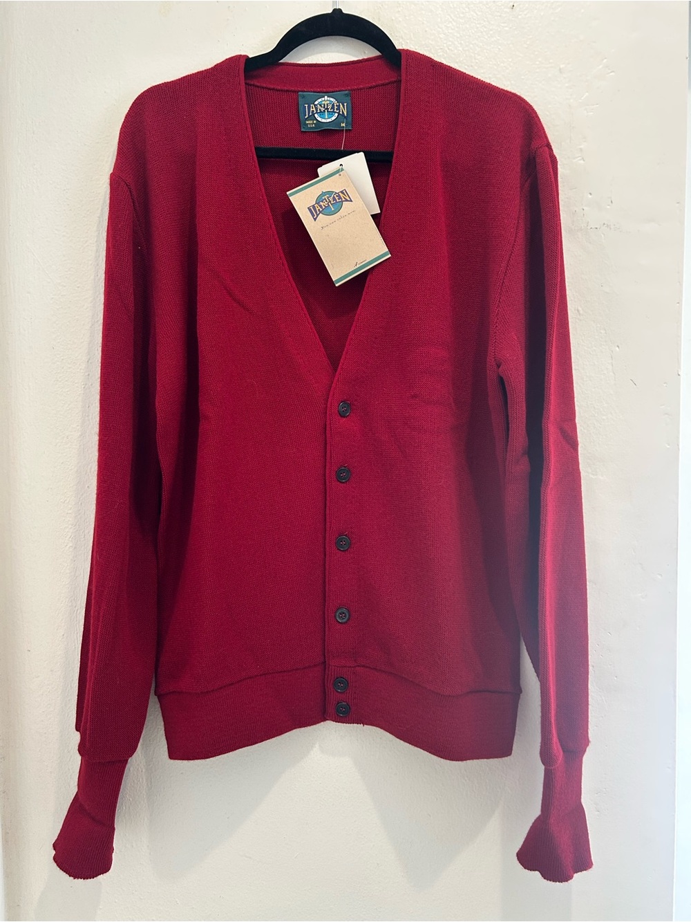 Vintage Jantzen Men’s Red Cardigan Sweater M NWT Made USA Grandpa